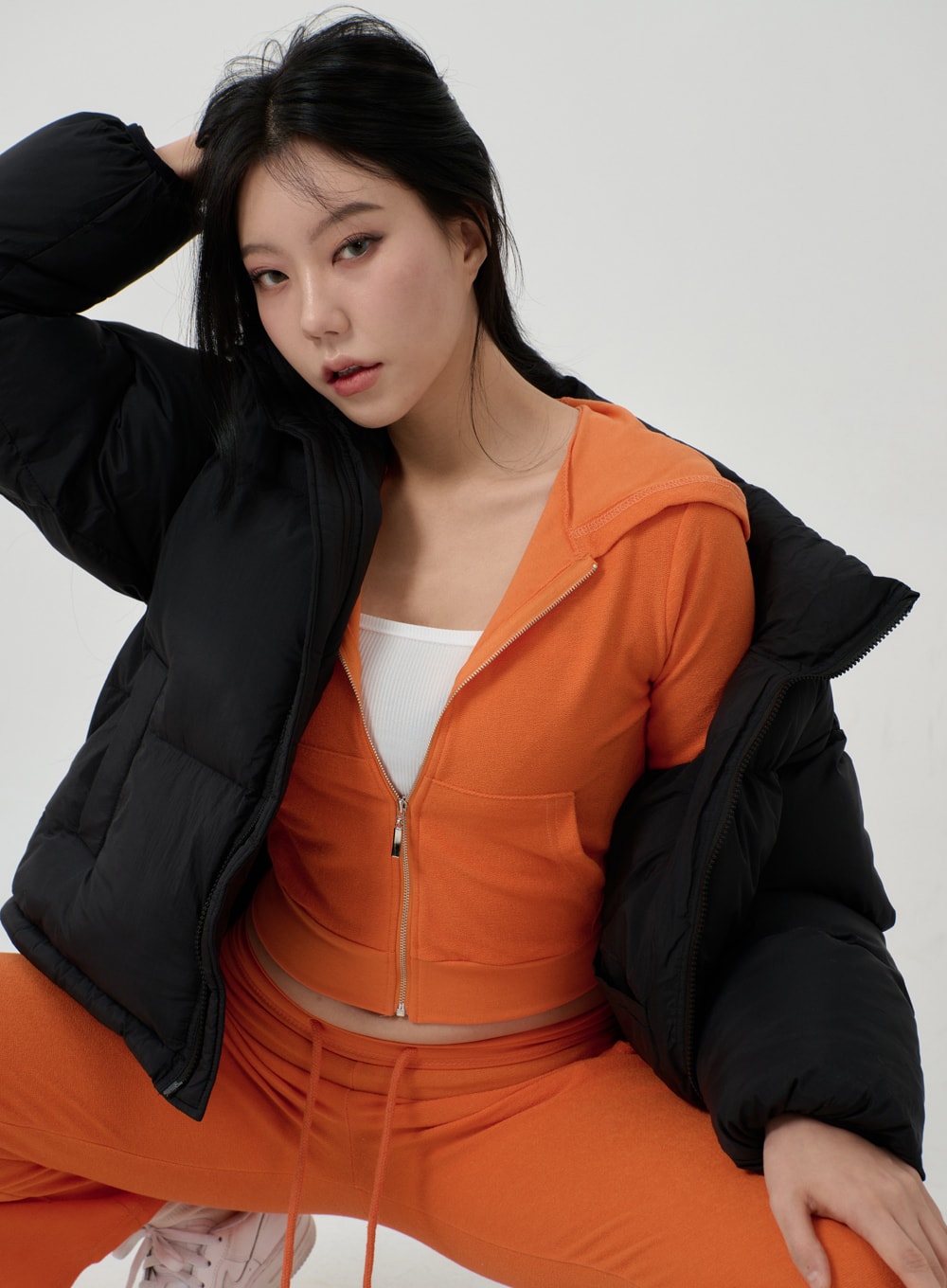 Hoodie Cropped Sweatshirt And Track Pants Set ID21