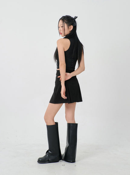 折腰二扣百褶迷你裙 BD23