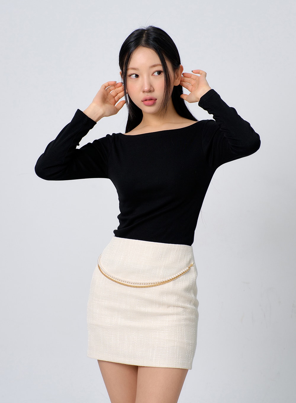 Tweed Golden Chain Mini Skirt BJ331