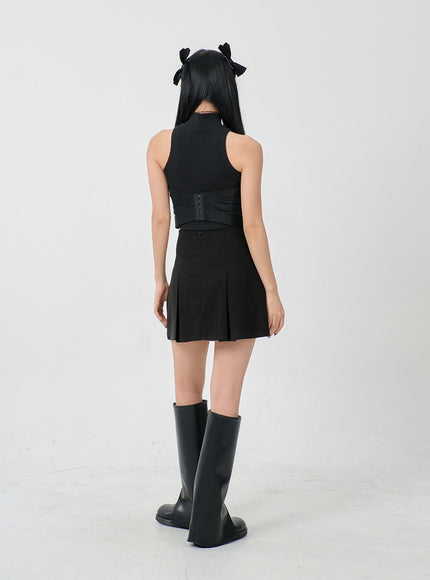 折腰二扣百褶迷你裙 BD23