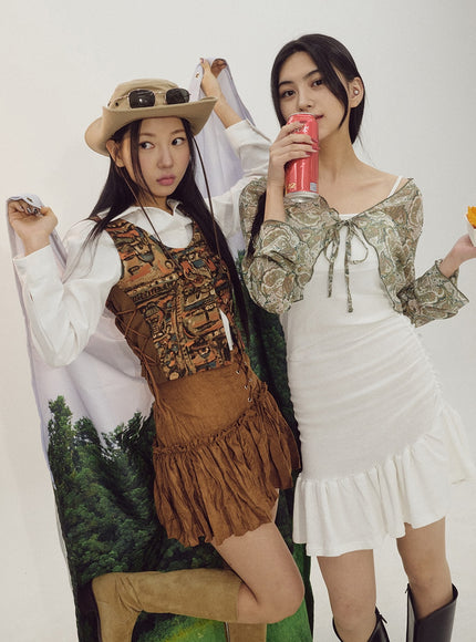 細肩帶褶邊迷你連衣裙 BJ331