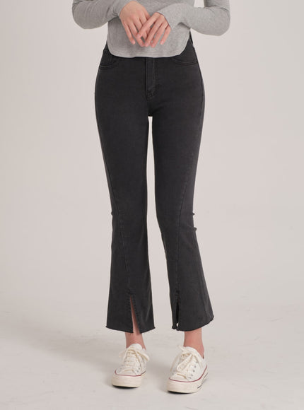 Bootcut Black Jeans with Front Slit J31