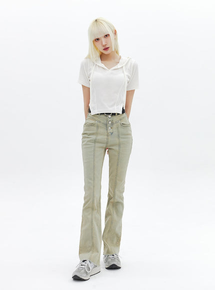 Beige Wash Bootcut Jeans BA320
