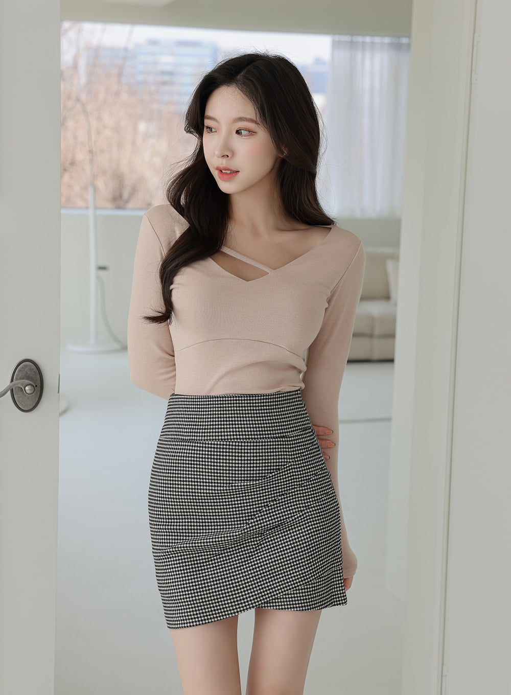 Shirring Asymmetrical Wrap Mini Skirt IA01 - Lewkin