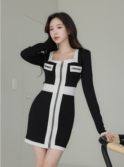 方領拉鍊迷你連衣裙 IA01