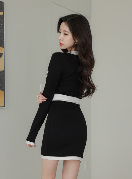 方領拉鍊迷你連衣裙 IA01