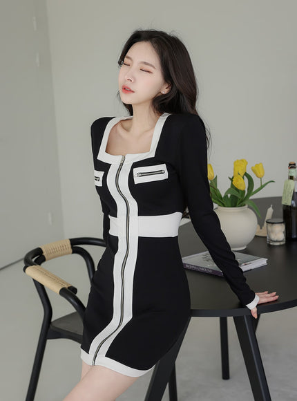 方領拉鍊迷你連衣裙 IA01