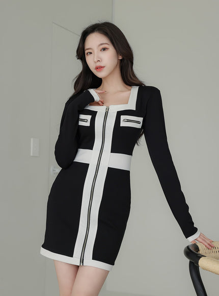 方領拉鍊迷你連衣裙 IA01