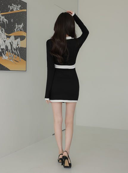 方領拉鍊迷你連衣裙 IA01