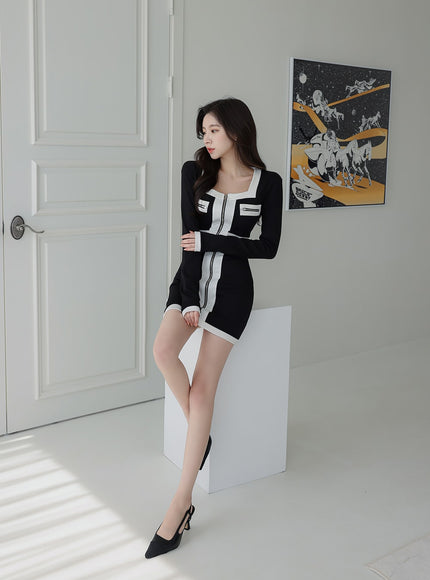 方領拉鍊迷你連衣裙 IA01