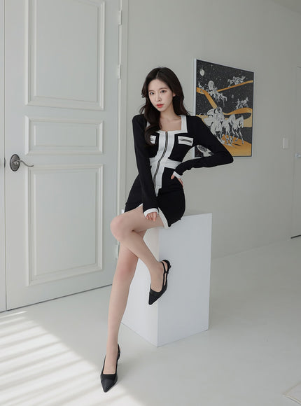 方領拉鍊迷你連衣裙 IA01