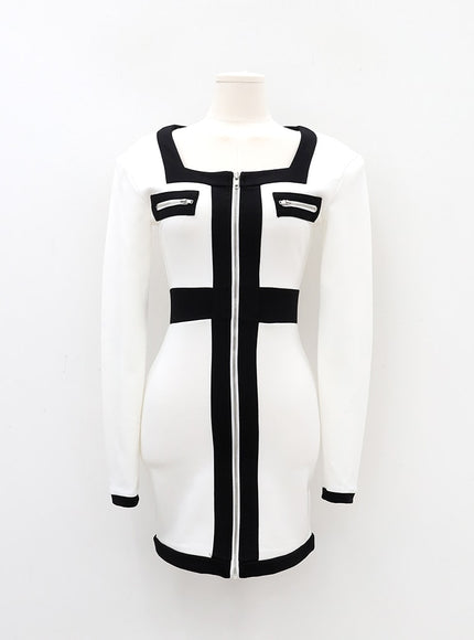 方領拉鍊迷你連衣裙 IA01