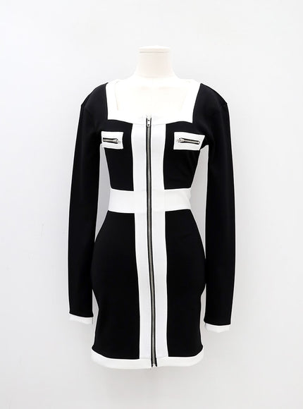 方領拉鍊迷你連衣裙 IA01