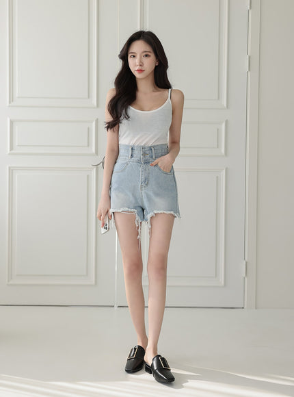 High-waisted Distressed Denim Shorts IA11