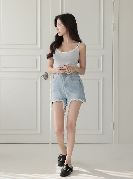 High-waisted Distressed Denim Shorts IA11