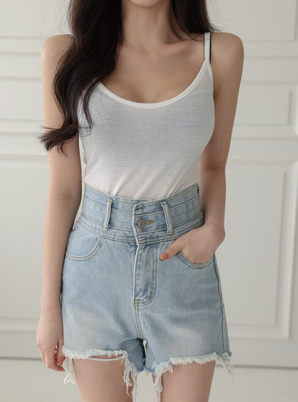 High-waisted Distressed Denim Shorts IA11