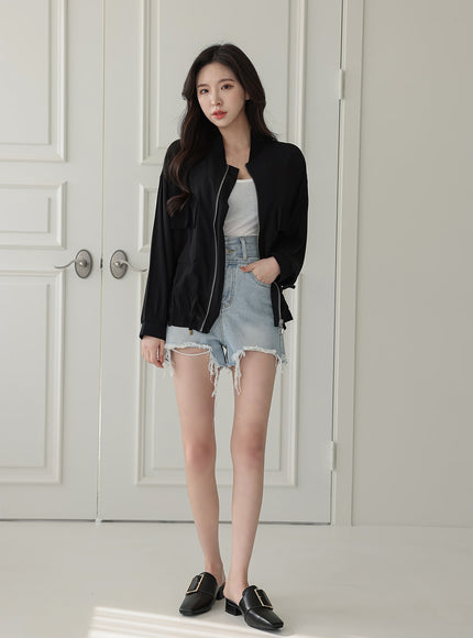 High-waisted Distressed Denim Shorts IA11