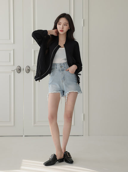 High-waisted Distressed Denim Shorts IA11