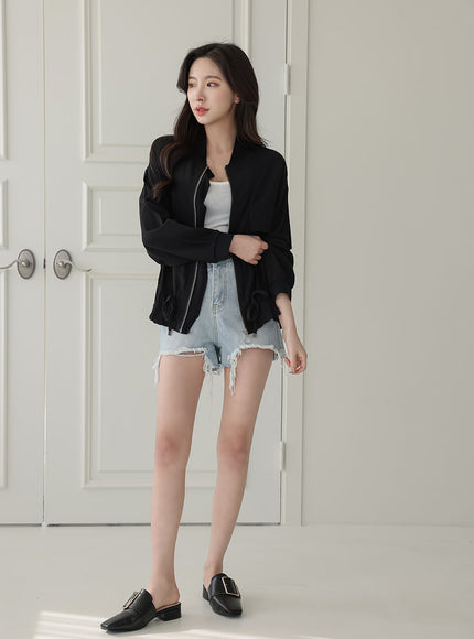 High-waisted Distressed Denim Shorts IA11