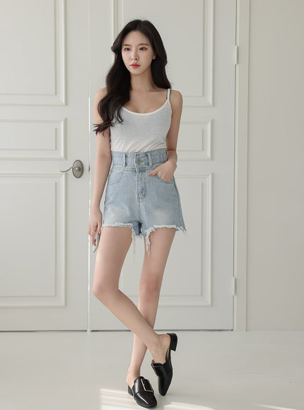 High-waisted Distressed Denim Shorts IA11