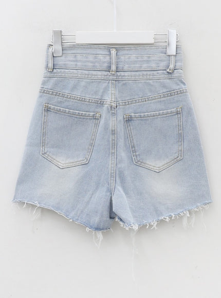 High-waisted Distressed Denim Shorts IA11