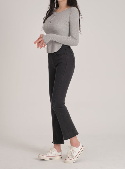 Bootcut Black Jeans with Front Slit J31