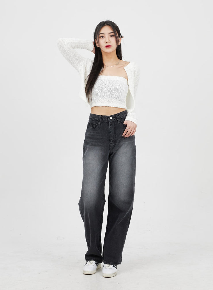 Wash Wide Leg Black Jeans BM317