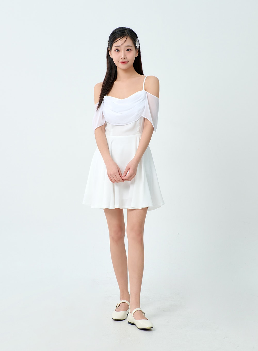 White off the outlet shoulder skater dress