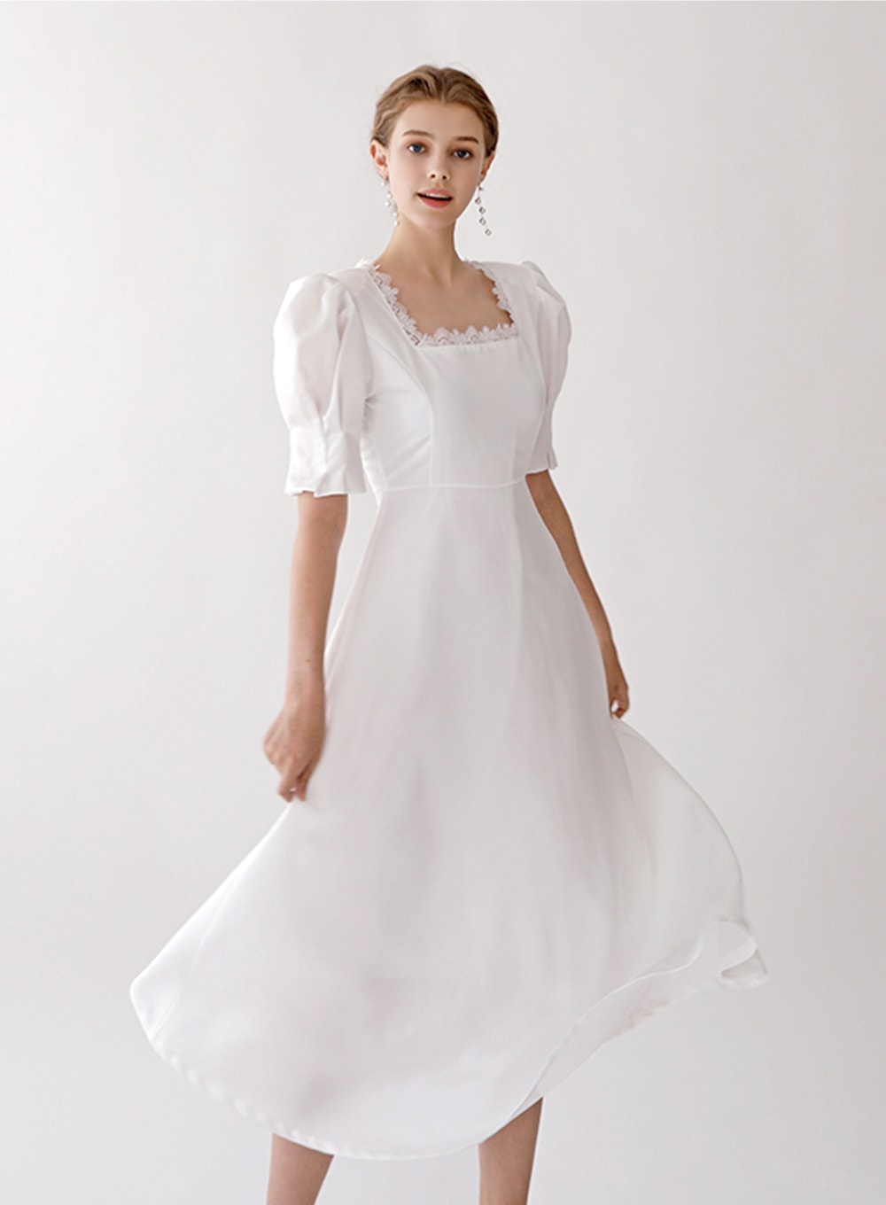 Lace Square-neck Wedding Party Dress IA13
