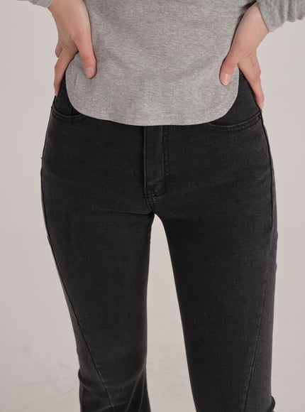 Bootcut Black Jeans with Front Slit J31