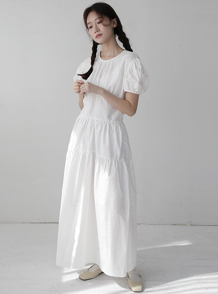 Puff Sleeve Dress with Ribbon Back