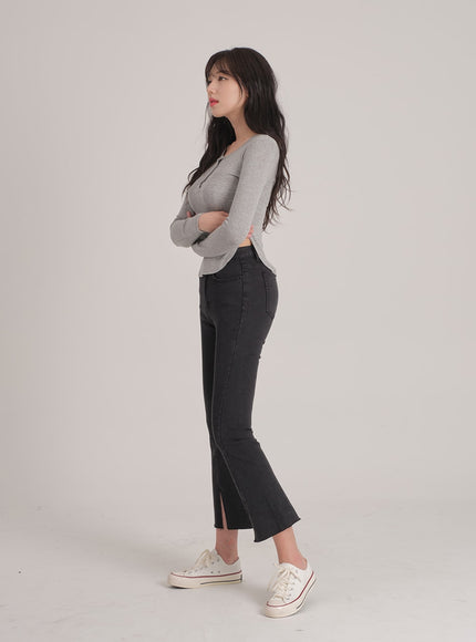 Bootcut Black Jeans with Front Slit J31