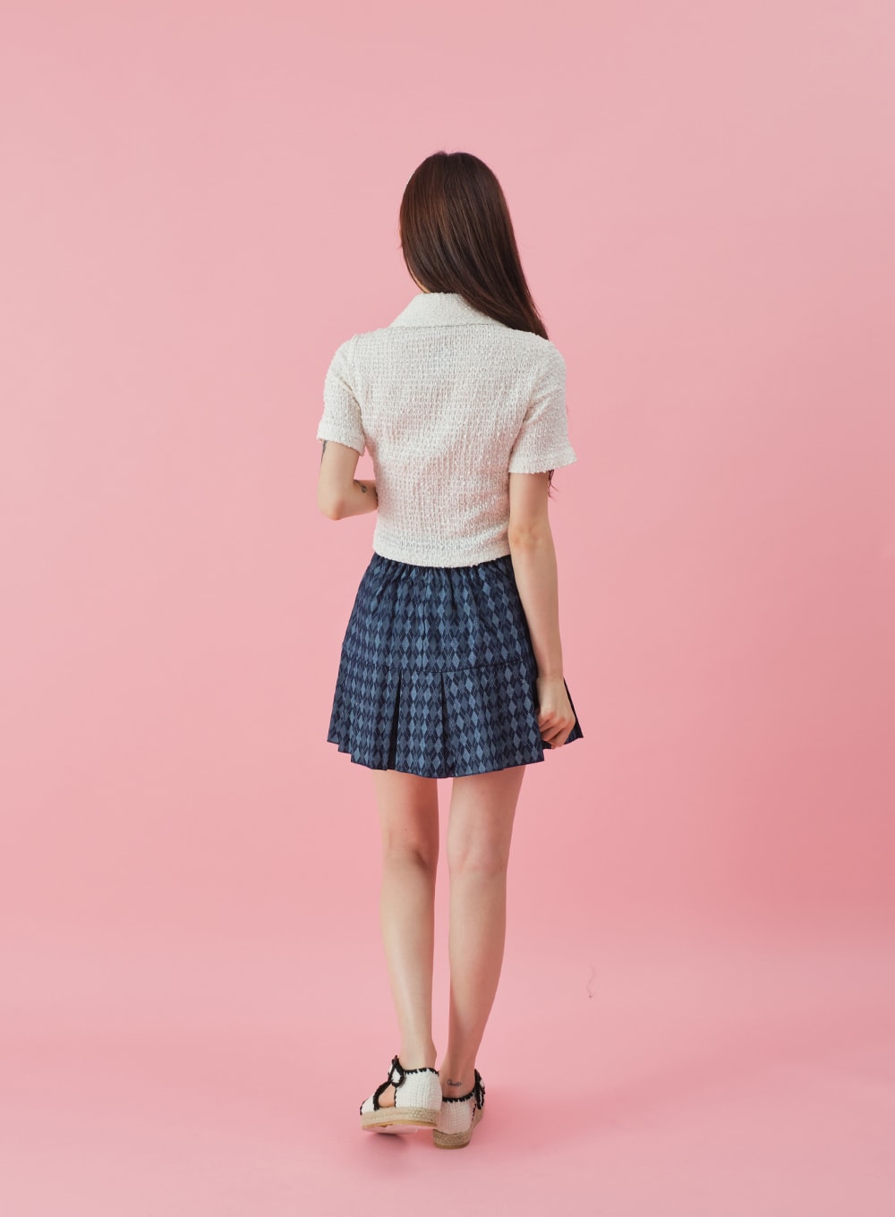 Argyle Pleated Mini Skirt BY24