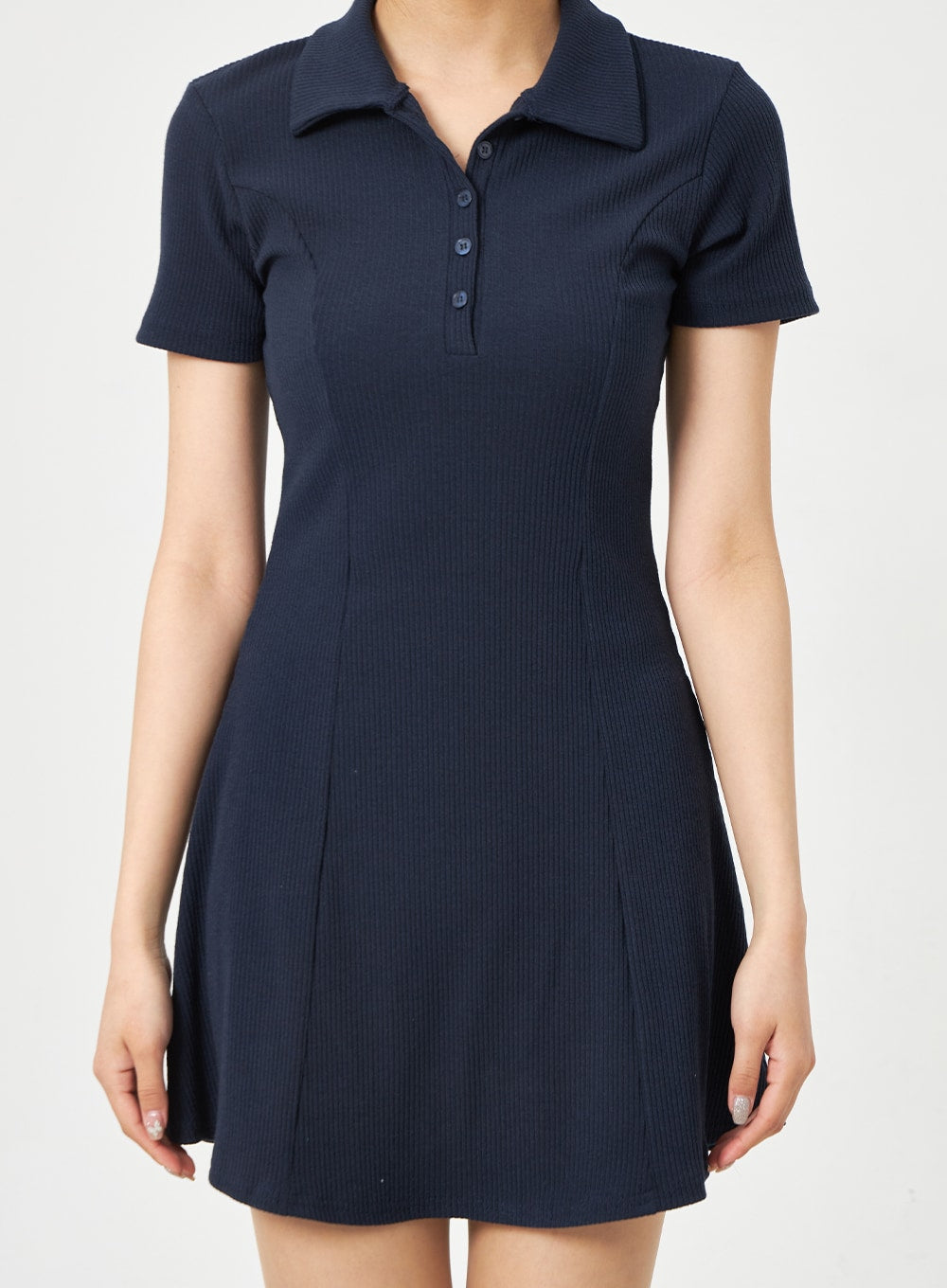 鈕扣領迷你連衣裙 BA313