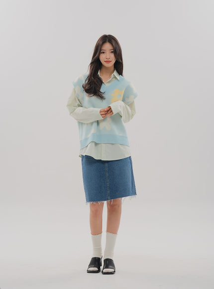 Denim Knee Length Skirt F5