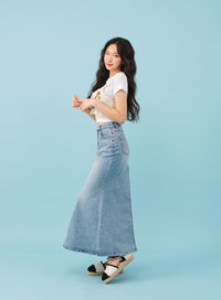 Slit Mermaid Fit Denim Maxi Skirt BJ03 - Lewkin