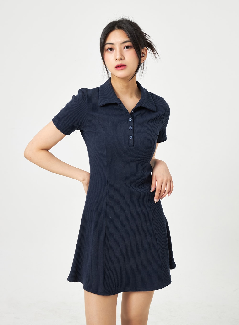 鈕扣領迷你連衣裙 BA313