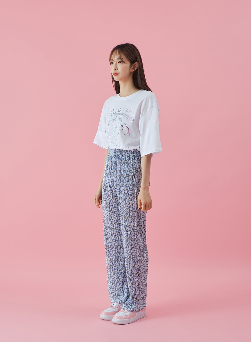 Lilac Print Banded Pants BY27