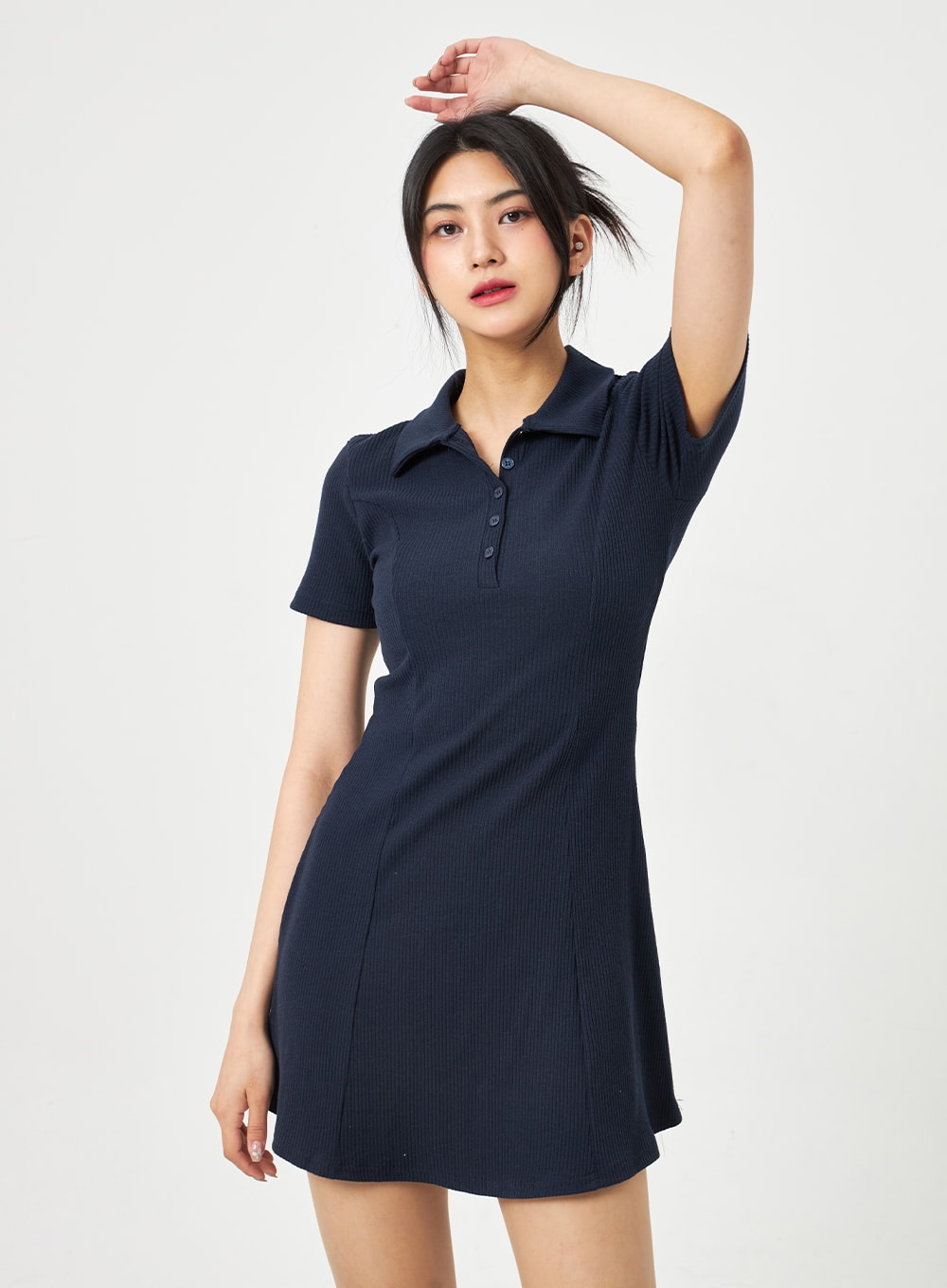 鈕扣領迷你連衣裙 BA313