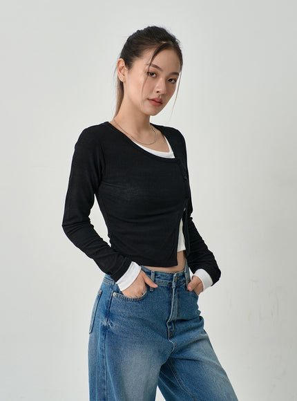 Layered Side Button Cardigan CG10