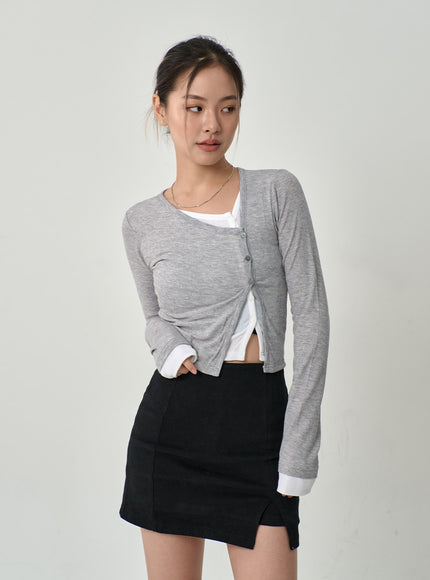 Layered Side Button Cardigan CG10