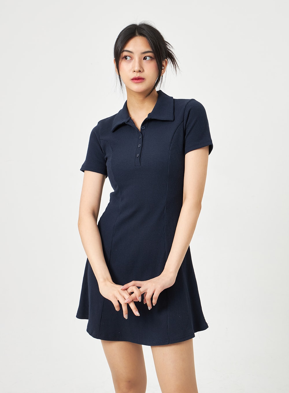 鈕扣領迷你連衣裙 BA313