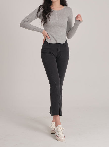 Bootcut Black Jeans with Front Slit J31