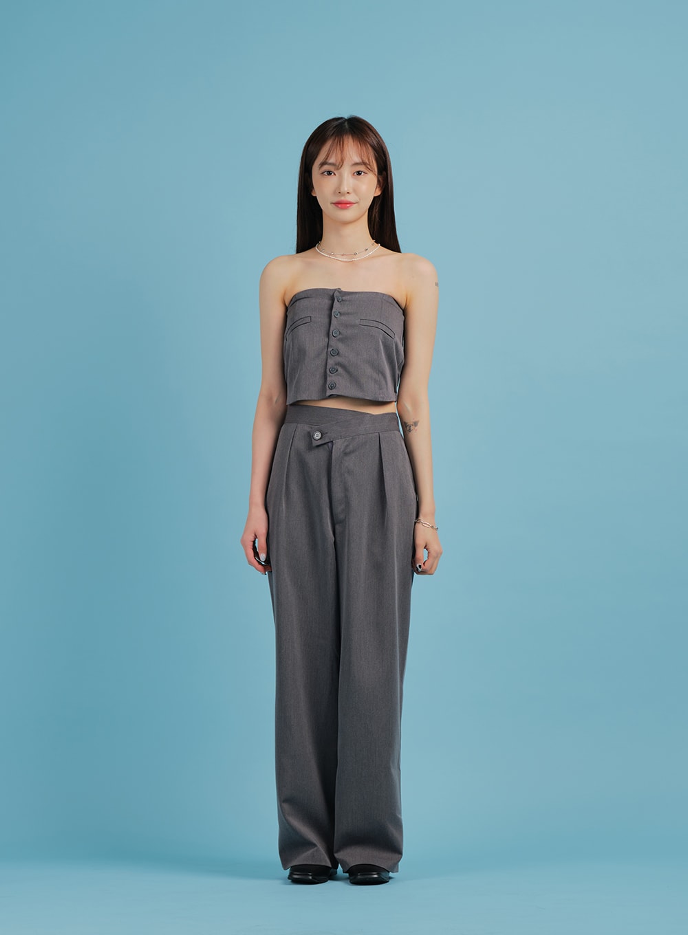 Pieces high waisted wide leg tailored pants in blue - part of a