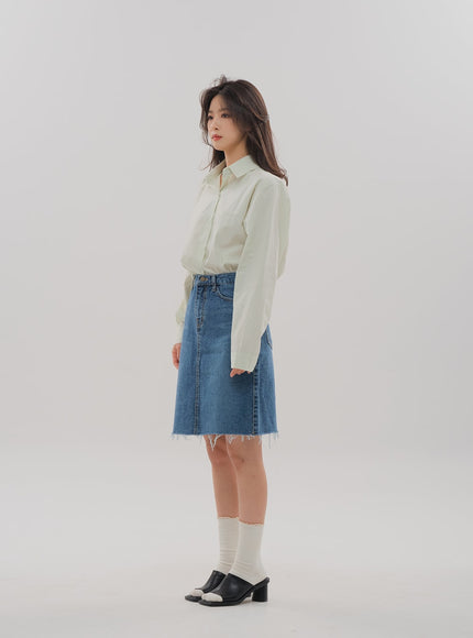 Denim Knee Length Skirt F5