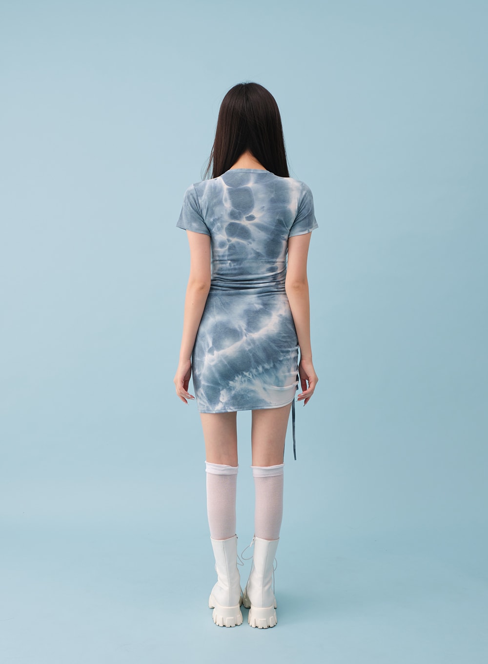 Drawstring Tie-dye Mini Dress BY18