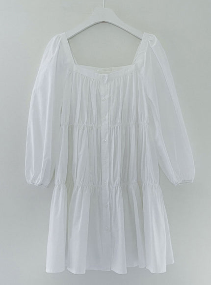 方領分層迷你連衣裙