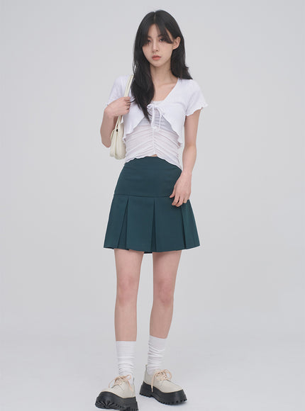 正面抽褶蕾絲吊帶背心無袖上衣 CM3