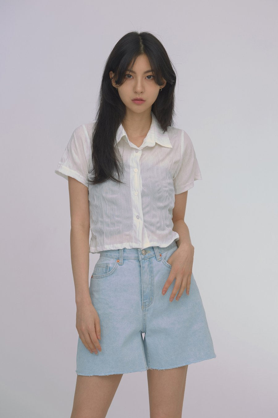 Wrinkled Button Down Crop Top CA04