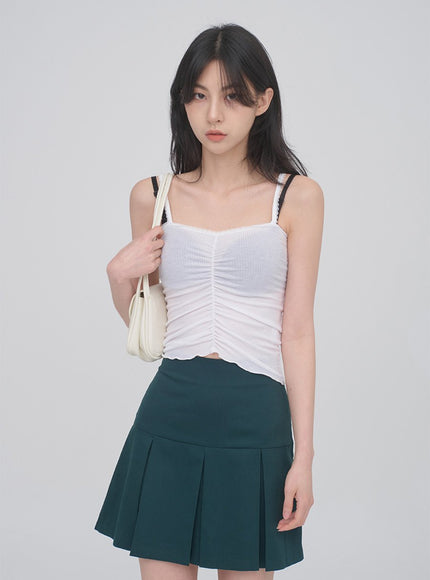 正面抽褶蕾絲吊帶背心無袖上衣 CM3